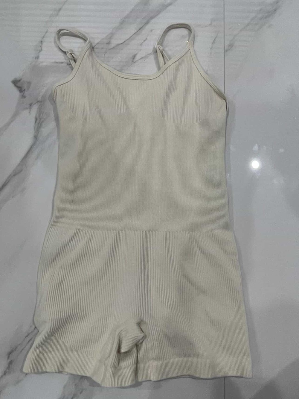 Cream Rib-Knit Sleeveless Women’s Bodysuit Romper